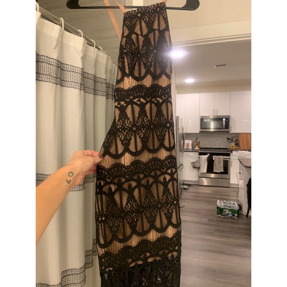 Xenia boutique black and nude lace midi dress